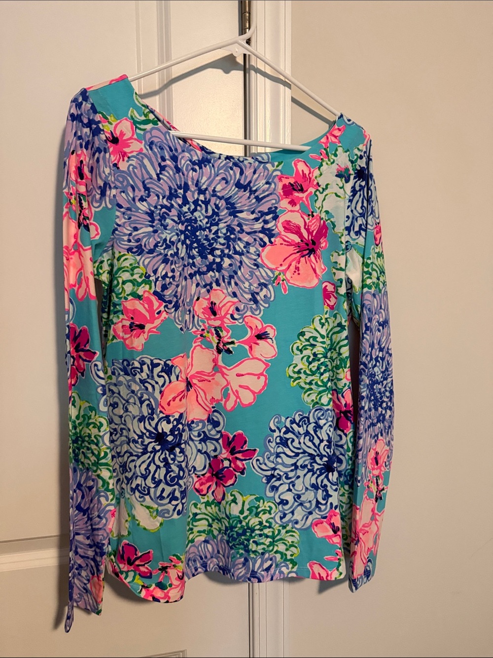 Lilly Pulitzer Turquoise Pink Blue Floral Long-Sleeve Top